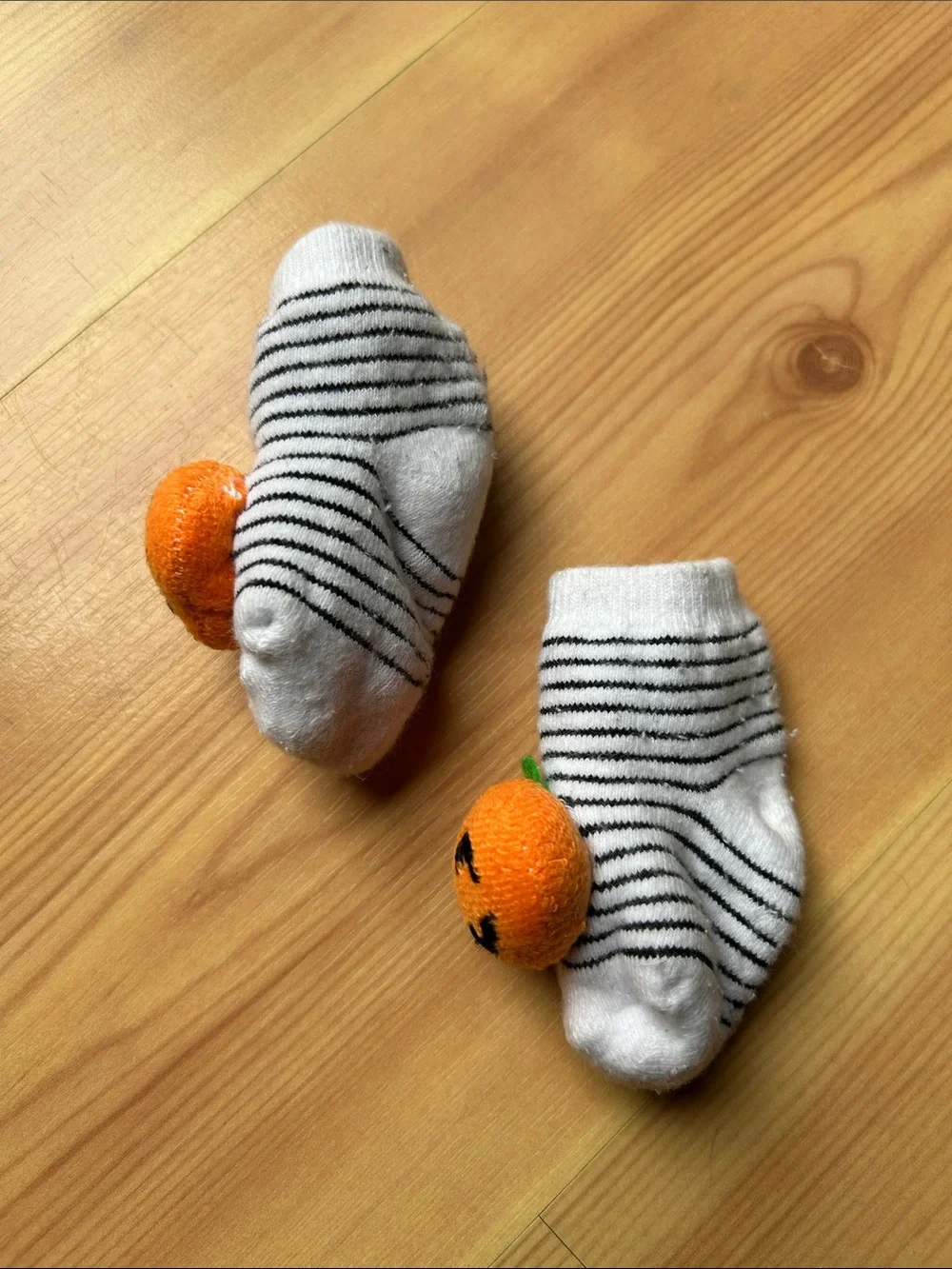 Halloween Pumpkin Rattle Baby Socks - White & Black Stripes